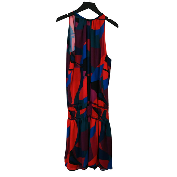 Ramy Brook Paris Smocked Mini Blouson Dress XS Abstract Printed Red Blue - Picture 1 of 13